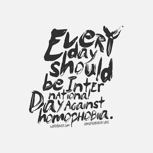 Today, the 17th of May is the International Day Against Homophobia. As a gay person, I&#8217;ve witnessed it firsthand, and that&#8217;s why I believe you should be able to take a stand.
Today&#8217;s wordbonerism is dedicated to the fight against homophobia, but it doesn&#8217;t end there. You can get it on a teeboner in the US store, EU store or make your own tee and all profits made from this and other tees sold today will be used to battle homophobia.
Wear a tee. Make a stateement.